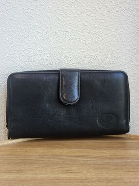 Buxton Black Leather Zip-Around Wallet with Snap Tab